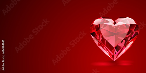 Valentine's day illustration with big crystal faceted heart on red background
