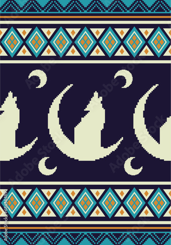 native american pattern of wolfs and moons