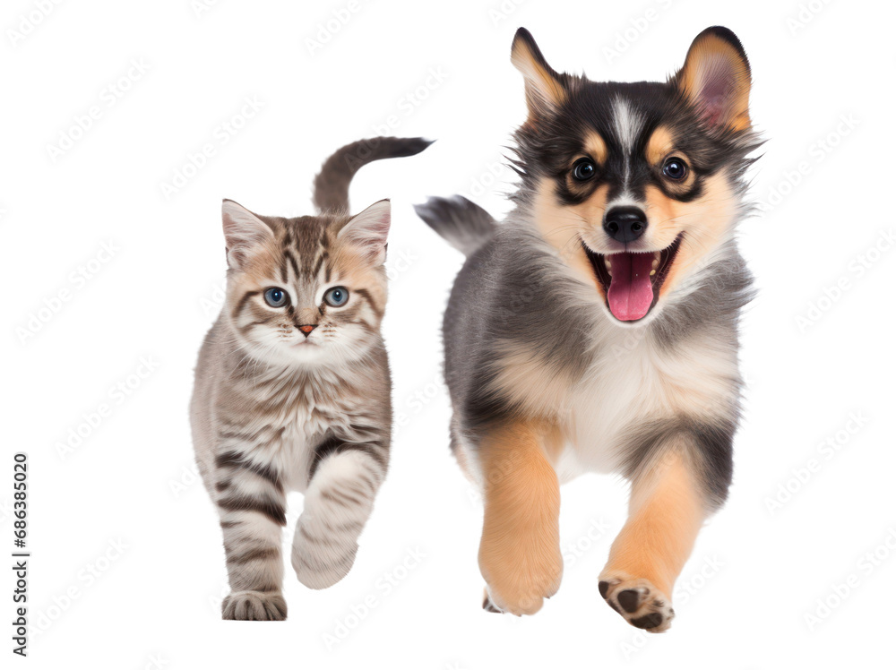Dog and kitten isolated on transparent background Dog and kitten isolated on transparent background