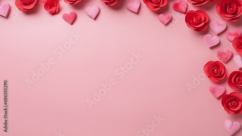 Roses and hearts on a pink background, Valentine's Day, Wedding, Mother's Day, anniversary