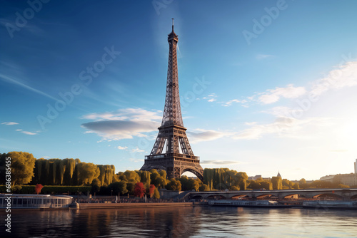 The Eiffel Tower in Paris, capital of France. Monument of the city of Paris. Magnificent view of the Eiffel Tower. photo