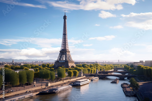 The Eiffel Tower in Paris  capital of France. Monument of the city of Paris. Magnificent view of the Eiffel Tower.