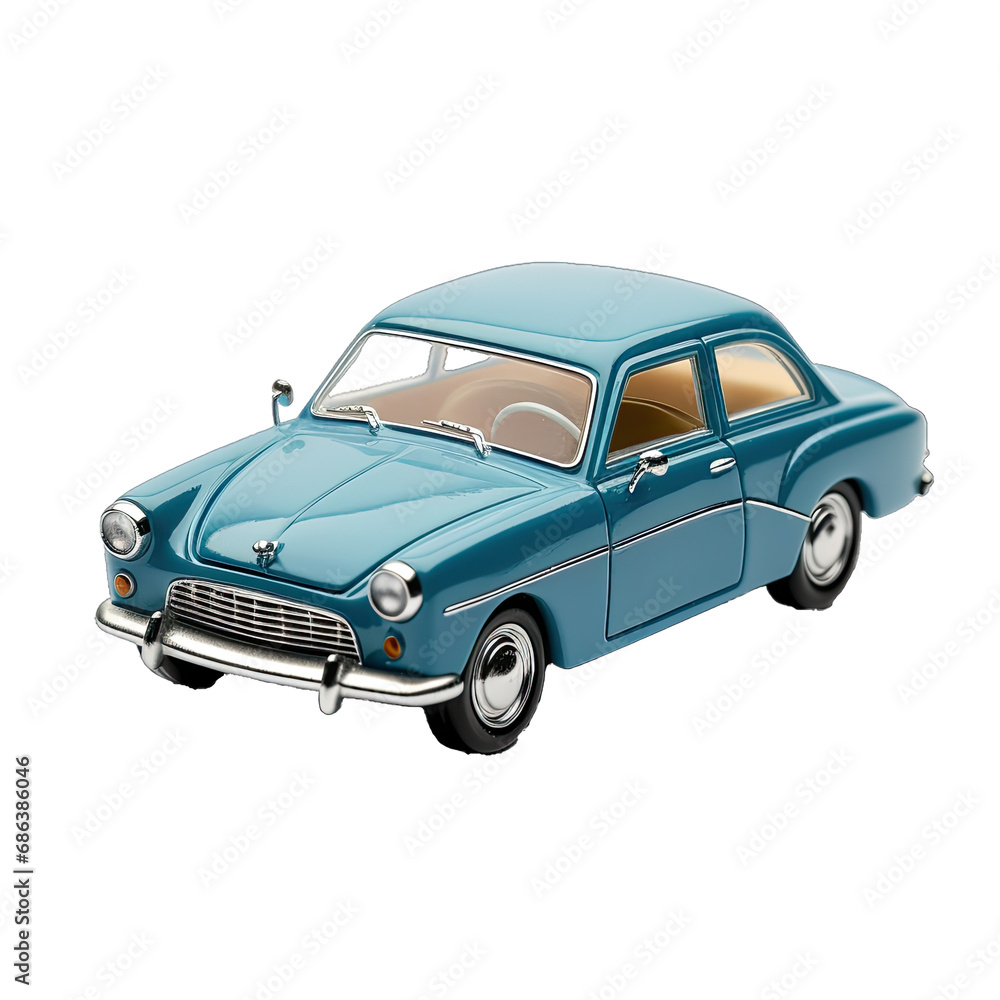 A Small Detailed Model of a Classic Car. Isolated on a Transparent Background. Cutout PNG.
