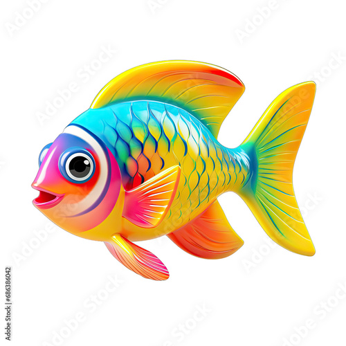 A Small Colorful Tropical Fish Figurine. Isolated on a Transparent Background. Cutout PNG.