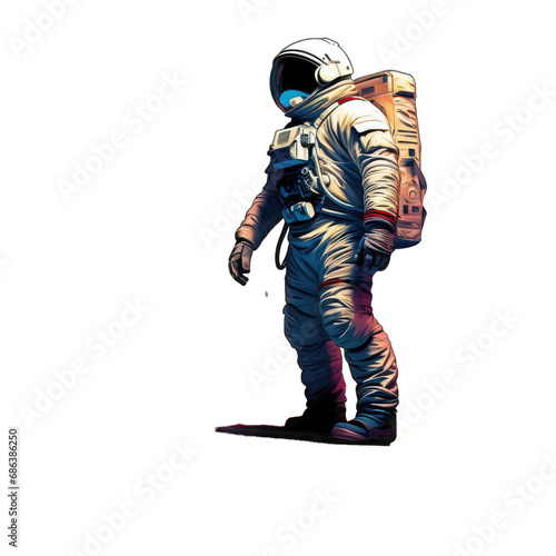 Astronaut on Colorful Planetary Surface. Isolated on a Transparent Background. Cutout PNG. © Peter