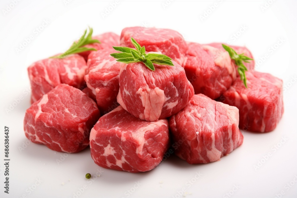 Fresh raw beef captured in isolation against a white background for clarity