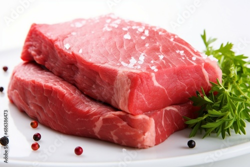 Fresh raw beef captured in isolation against a white background for clarity