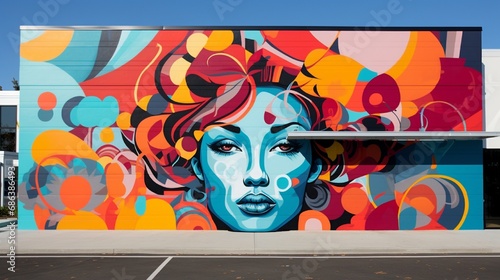 A vibrant street art mural adorning an urban wall, telling a visual story with bold colors, shapes, and cultural references. © CREATER CENTER
