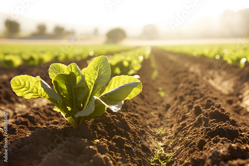 Potatoes are grown in agriculture. Beds of young potatoes. Vegetables harvest. Garden spring, sunny weather. nature and sky. Neural network AI generated art