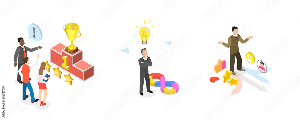 3D Isometric Flat  Illustration of Business Growth , Career Success or Achievements
