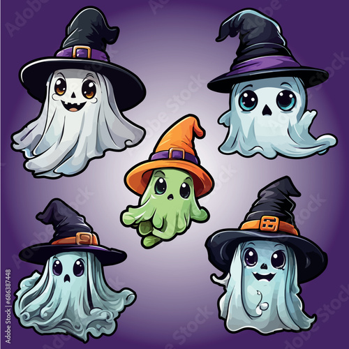 cute halloween ghosts set