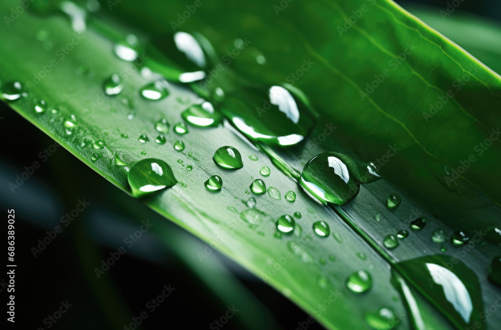 Beautiful closeup of a green leaf with droplets of water, extreme close up, nature photography Beautiful closeup of a green leaf with droplets of water, extreme close up, nature photography