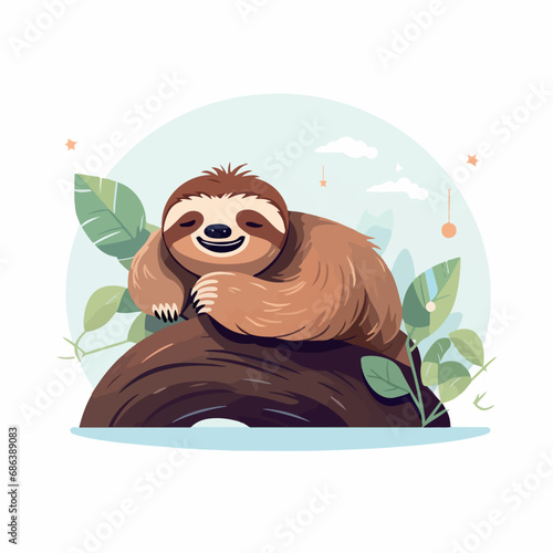 Lazy sloth in cartoon, doodle style. Isolated 2d vector illustration in logo, icon style, Eps 10. AI Generative