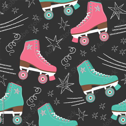 Retro Roller Rink Nostalgia pink teal pattern