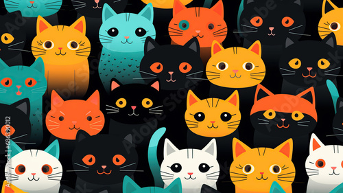 Vector seamless pattern with cute cats