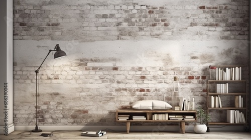 A white brick wall with a distressed texture, embodying the charm of vintage and industrial design.