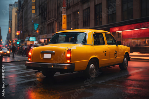 Yellow taxi on the street in New York City, United States.