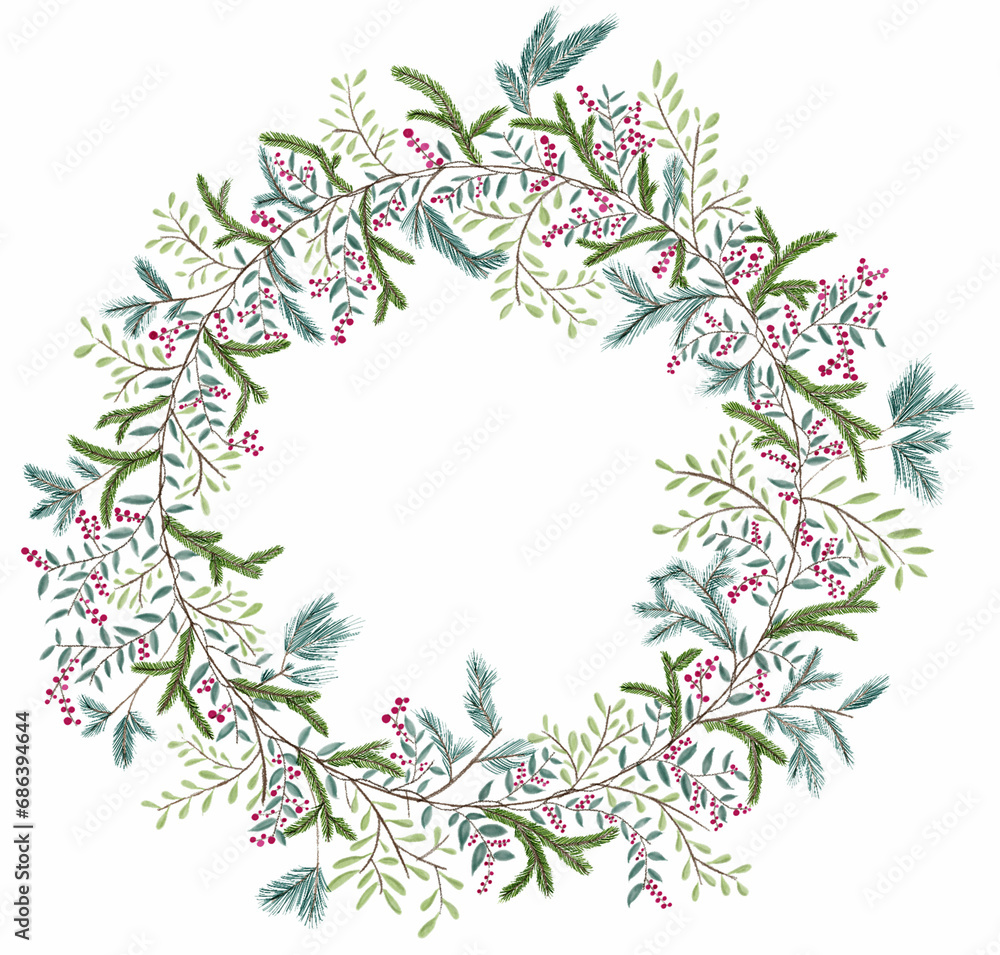 Handpainted watercolor christmas wreath Handpainted watercolor christmas wreath