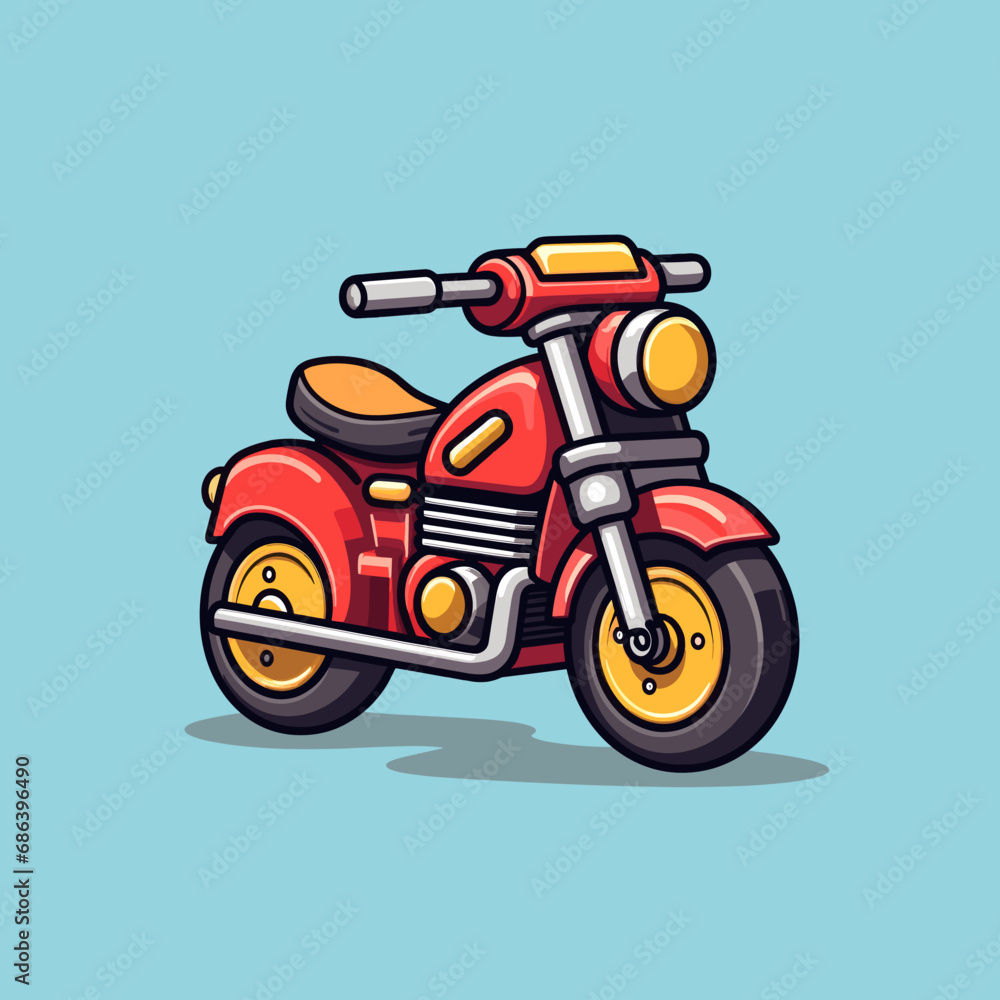 Motorbike scooter toy cartoon style illustration, plain blue background
