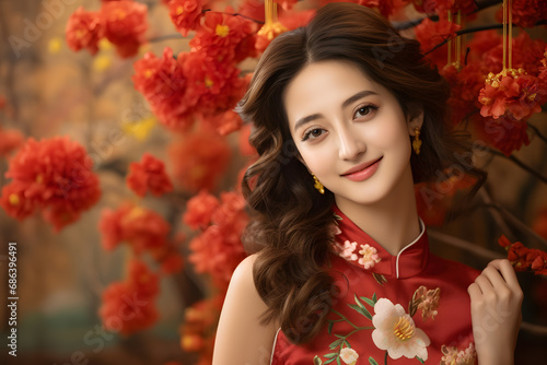 Portrait of young Asian woman in traditional chinese clothing for new years