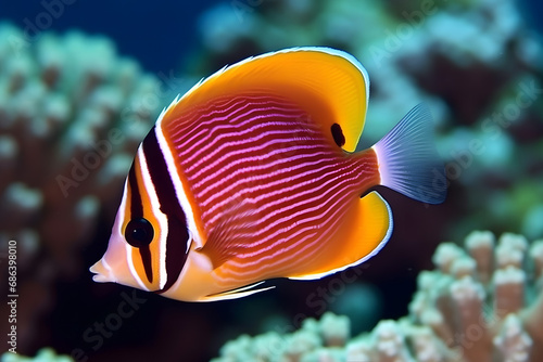 Sea life exotic tropical coral reef copperband butterfly fish. Neural network AI generated art photo