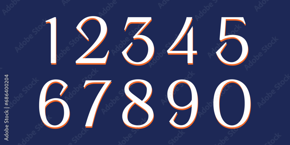 Number font. Font of numbers in classical style with contemporary geometric design. Beautiful elegant numerals. Vintage and old school retro typographic. Vector Illustration