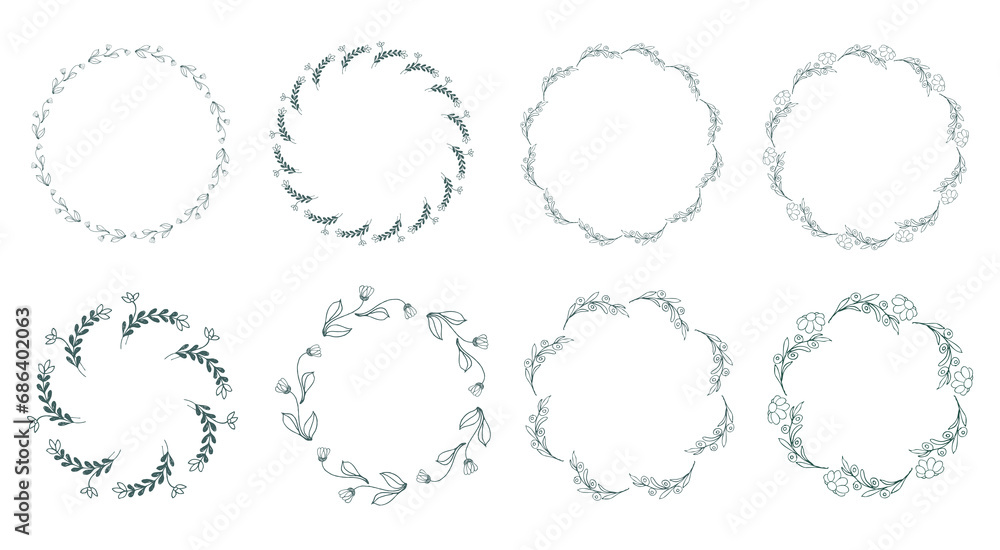 A set of flower frames. Rustic. Hand drawn. Floral isolated elements on a transparent background. A set of flower frames. Rustic. Hand drawn. Floral isolated elements on a transparent background.