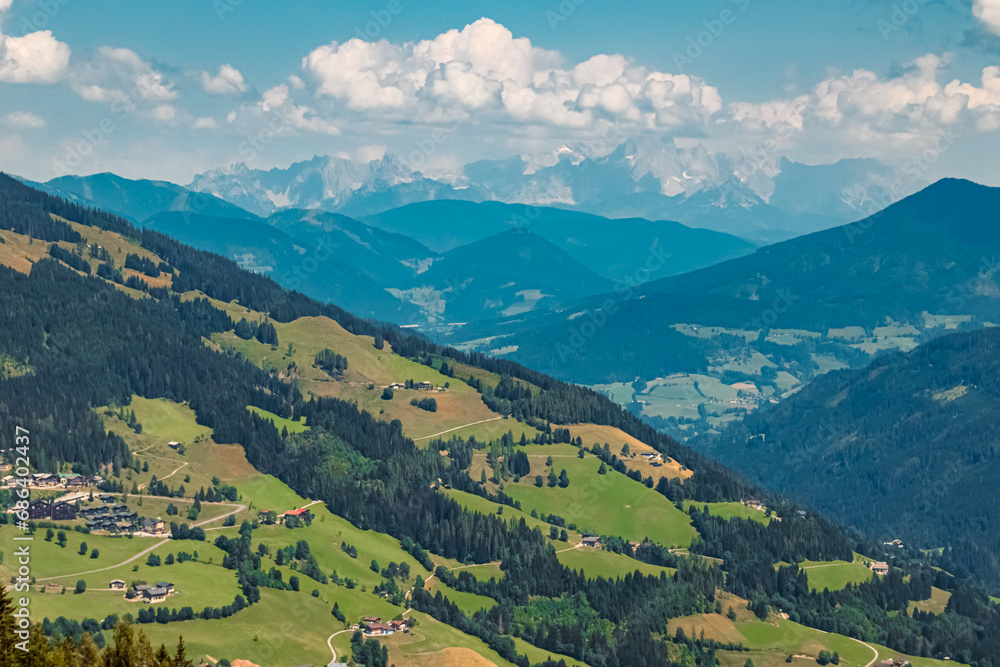 Alpine summer view at Karbachalm, Muehlbach at Mount Hochkoenig, St. Johann im Pongau, Salzburg, Austria