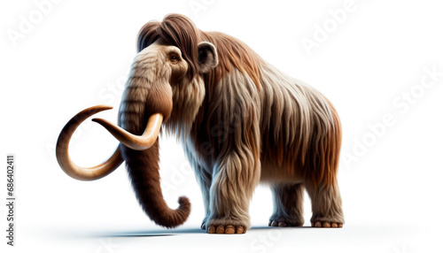 illustration of a mammoth isolated on White Background. Wild prehistoric woolly mammoth standing on an empty ice age landscape. Generative AI