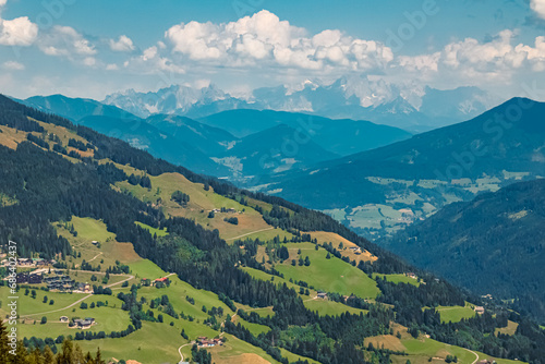 Alpine summer view at Karbachalm, Muehlbach at Mount Hochkoenig, St. Johann im Pongau, Salzburg, Austria