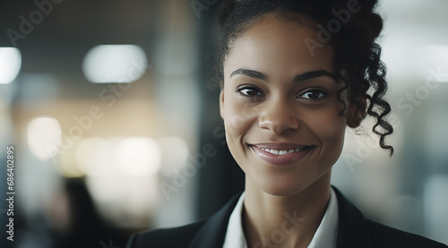 Happy Young Businesswoman with a Welcoming Smile. Young Woman Smiling in Office Setting