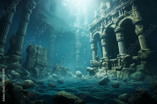 Legendary Atlantis. The sunken continent of an ancient highly developed civilization. Underwater historical discoveries