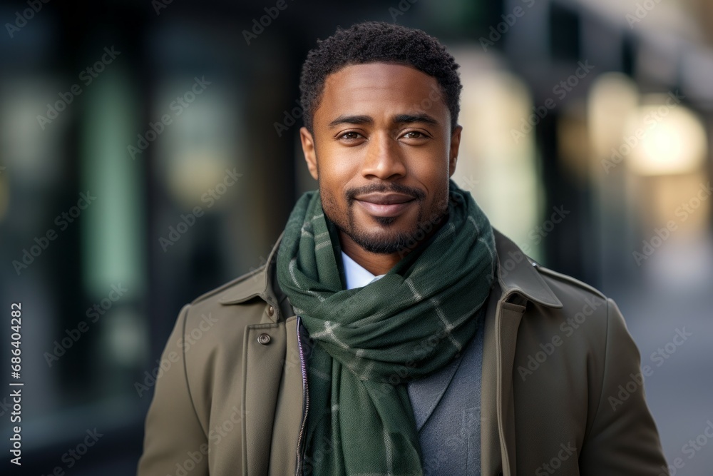 African American man with scarf. Portrait with selective focus and copy space for text African American man with scarf. Portrait with selective focus and copy space for text
