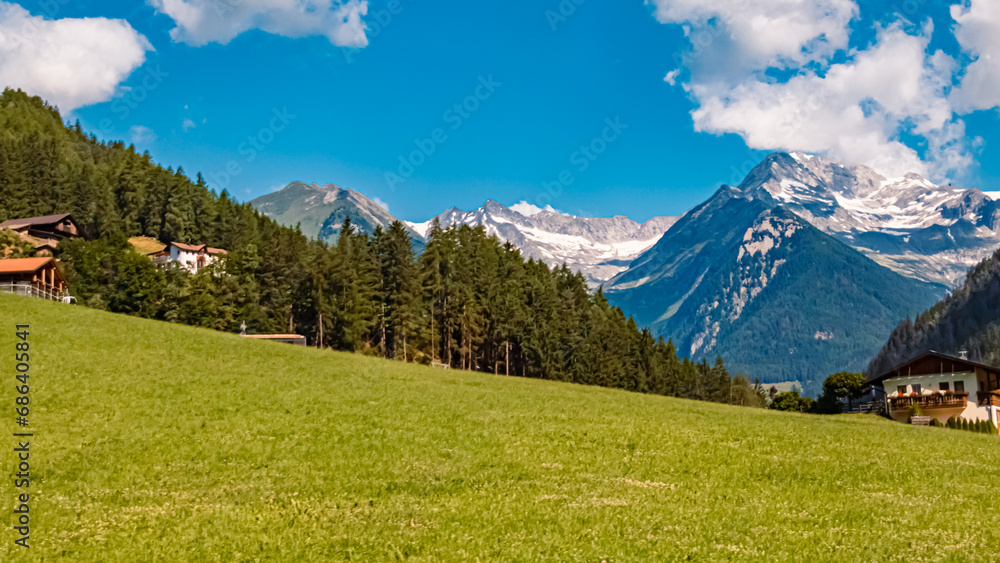 Alpine summer view near Sand in Taufers, Campo Tures, Pustertal, Trentino, Bozen, South Tyrol, Italy