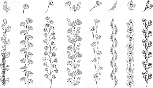 Hand-drawn floral elements for design. No background.