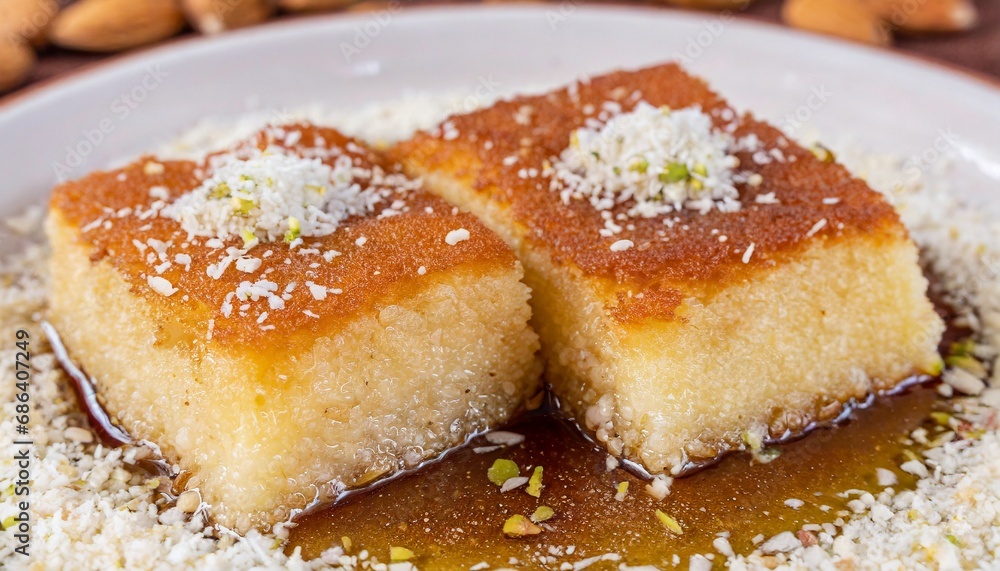 Turkish Gastronomy - Revani - Dessert Cake with Honey-Sugar Syrup and Coconut