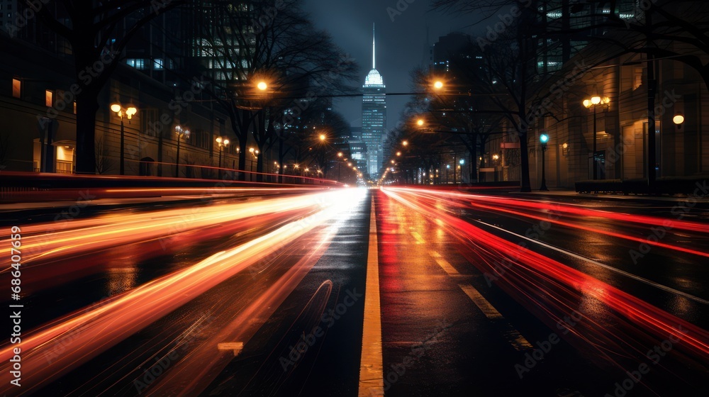 Time lapse photography street light at night