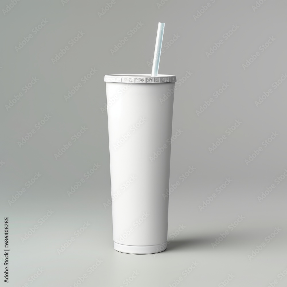 Refreshing Beverage Experience with White Skinny Tumbler, Generative AI Refreshing Beverage Experience with White Skinny Tumbler, Generative AI