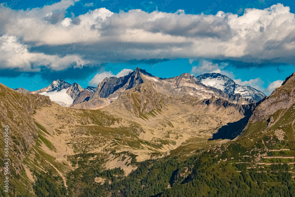 Alpine summer view with Mount Ankogel seen from Mount Stubnerkogl, Bad Gastein, St. Johann im Pongau, Salzburg, Austria