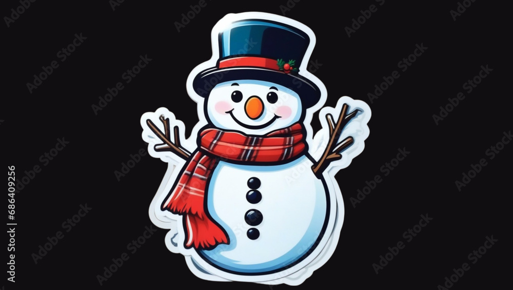 Christmas Snowman with a red scarf and hat, Snowman isolated