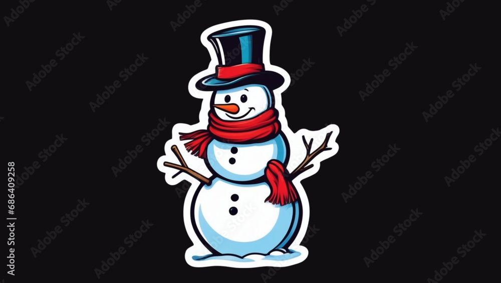 Christmas Snowman with a red scarf and magic hat, Snowman isolated