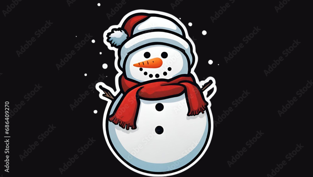 Christmas Snowman with a red scarf and winter hat, Snowman isolated