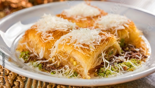 Turkish Gastronomy - Tel Kadayif - Dessert with Cheese, Nuts and Honey-Sugar Syrup photo
