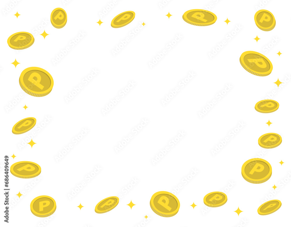 ポイントコインが飛ぶキラキラした集中線の背景フレーム　黄