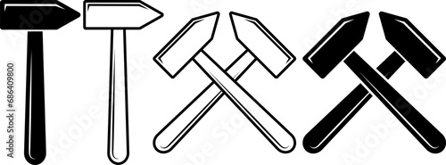 Vászonkép outline silhouette crossed blacksmith hammer icon
