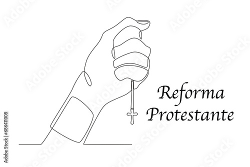 An illustration of a cross necklace. Reforma protestante one-line drawing