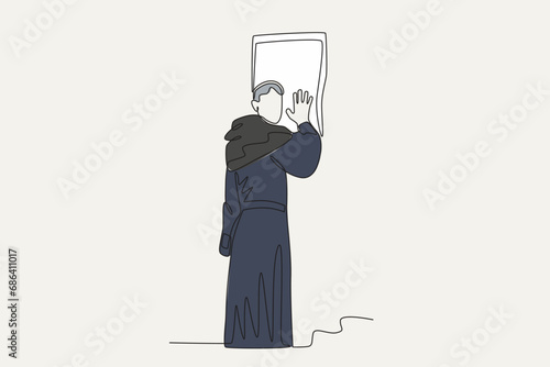 Illustration of a priest preaching the word. Reforma protestante one-line drawing