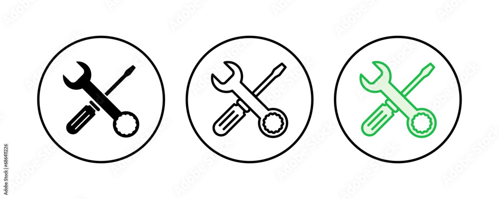 Repair tools icon set. tool icon vector. setting icon vector. Wrench and screwdriver. support, Service Repair tools icon set. tool icon vector. setting icon vector. Wrench and screwdriver. support, Service