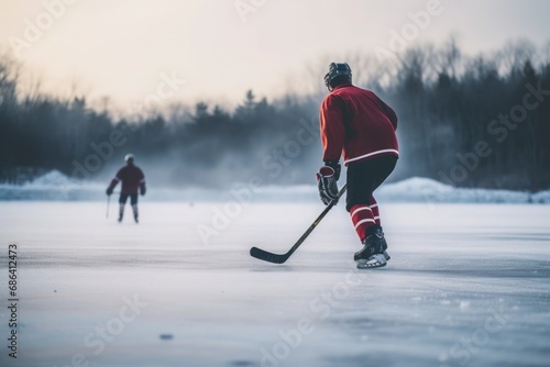 two men playing hockey on ice photo