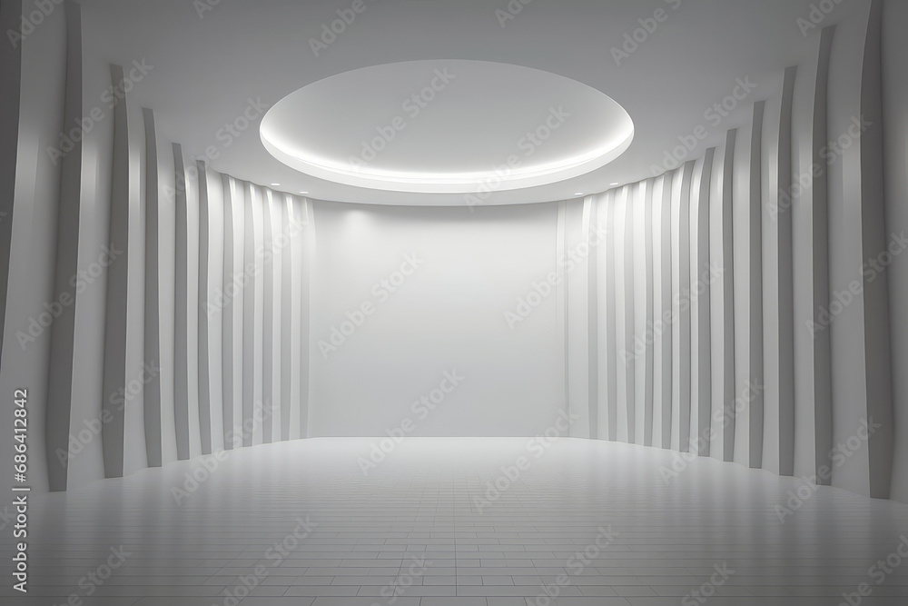 Obraz premium White clean empty interior room with indirect light from right and cornered back walll. 3d rendering. Generative AI.